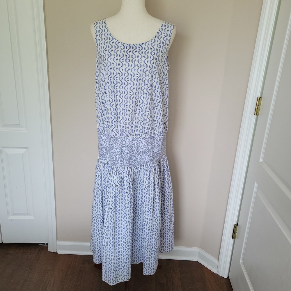 Vtg Sara Campbell Drop Waist Maxi Dress Sz 8 Floral Cottagecore Bow 90s Y2K READ